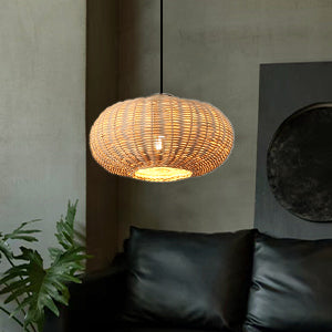 Pumpkin Lampshape Bamboo Pendant Light