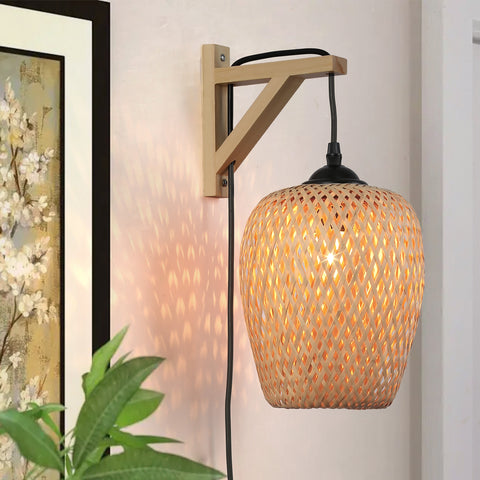 Modern Plug in Bamboo Pendant Wall Light Fixture with Switch