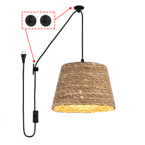 Rustic Woven Bird Nest Rattan Shade Chandelier