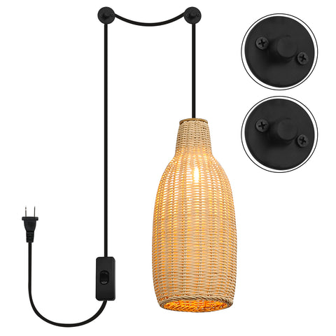 Plug in Cord Bamboo Pendant Light for Kitchen Island