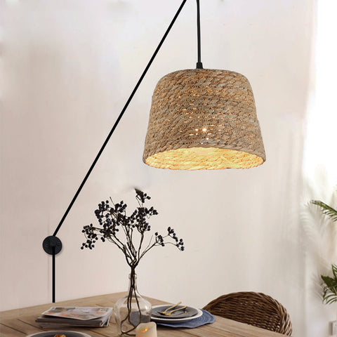 Rustic Woven Bird Nest Rattan Shade Chandelier