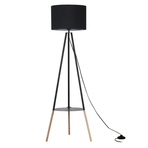 Wooden Tripod Floor Lamp - with Storage Shelf