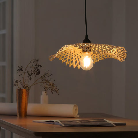 Hand-Woven Natural Wicker Rattan Hanging Basket Lampshade