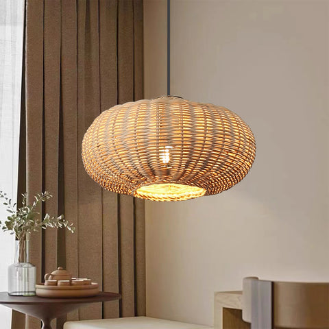 Pumpkin Lampshape Bamboo Pendant Light