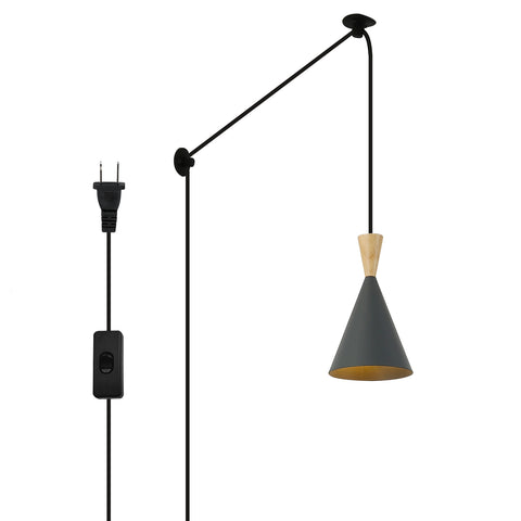 Black Wood Adjustable Height Pendant Wall Light