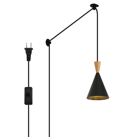Black Wood Adjustable Height Pendant Wall Light