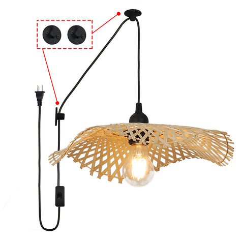 Hand-Woven Natural Wicker Rattan Hanging Basket Lampshade