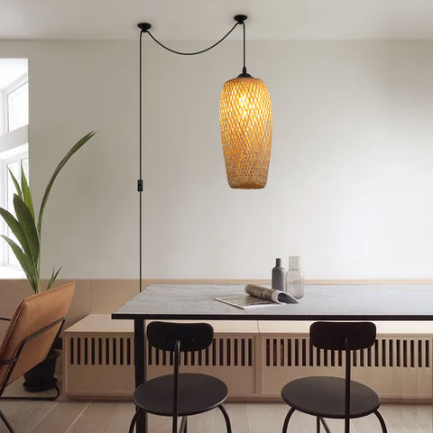 Rustic Woven Bird Nest Rattan Shade Chandelier