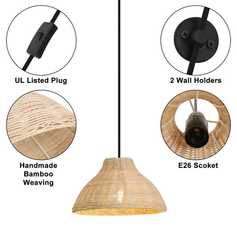 Handmade Rattan Pendant Lights with Switch