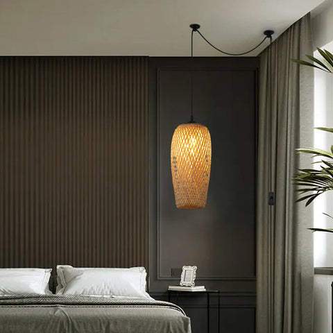 Rustic Woven Bird Nest Rattan Shade Chandelier