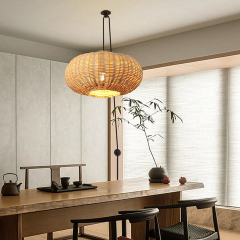 Pumpkin Lampshape Bamboo Pendant Light