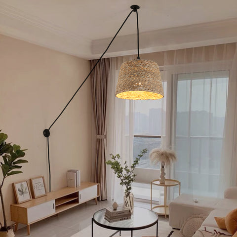 Rustic Woven Bird Nest Rattan Shade Chandelier