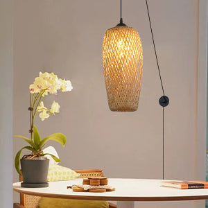 Rustic Woven Bird Nest Rattan Shade Chandelier