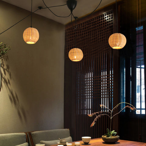 Creative Farmhouse 3 Light Rattan Chandelier with Plug in Cord