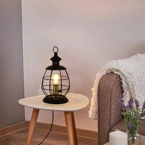 Lantern Table Lamp for Living Room - Industrial Reading Bedside Desk Lamp