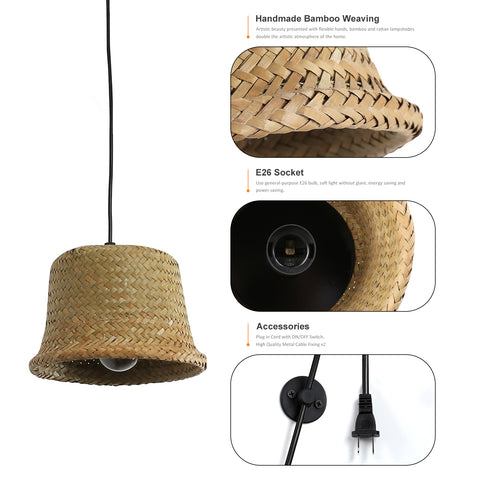 Rattan Woven Pendant Lighting Bamboo Ceiling Light Lamp