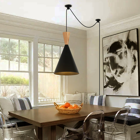 Black Wood Adjustable Height Pendant Wall Light