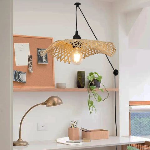 Hand-Woven Natural Wicker Rattan Hanging Basket Lampshade