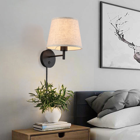LED Bedside Wall Lamp - Flaxen Lampshade