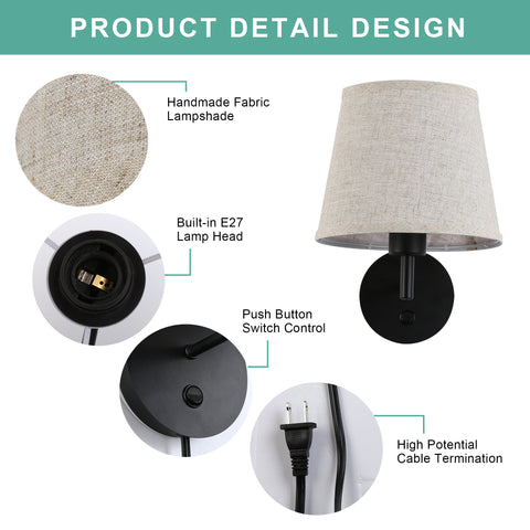 LED Bedside Wall Lamp - Flaxen Lampshade