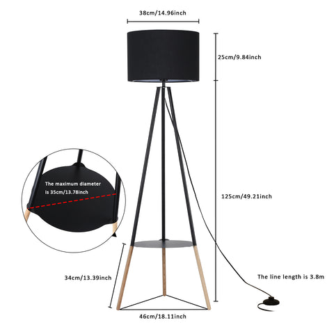 Wooden Tripod Floor Lamp - with Storage Shelf