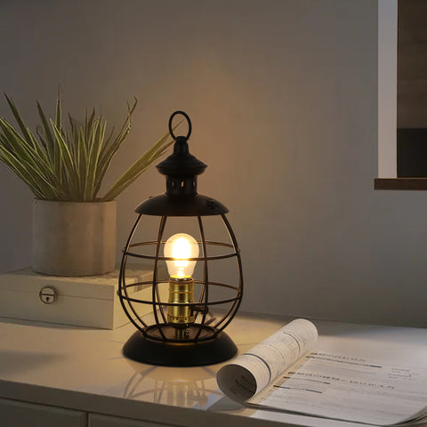 Lantern Table Lamp for Living Room - Industrial Reading Bedside Desk Lamp