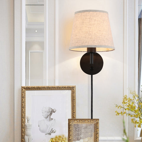 LED Bedside Wall Lamp - Flaxen Lampshade
