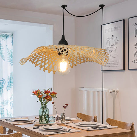Hand-Woven Natural Wicker Rattan Hanging Basket Lampshade