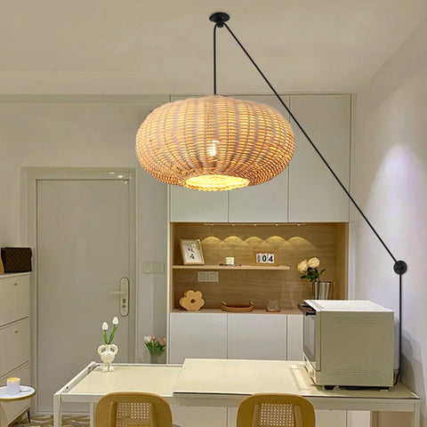 Pumpkin Lampshape Bamboo Pendant Light