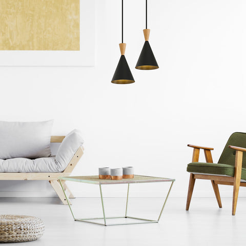 Black Wood Adjustable Height Pendant Wall Light