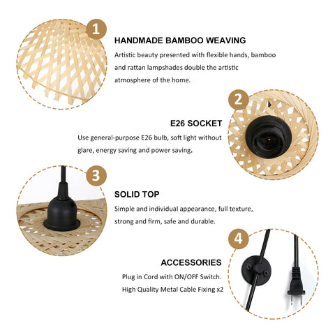 Hand-Woven Natural Wicker Rattan Hanging Basket Lampshade