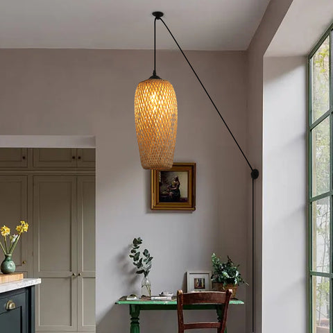 Rustic Woven Bird Nest Rattan Shade Chandelier