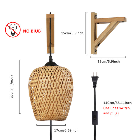 Modern Plug in Bamboo Pendant Wall Light Fixture with Switch