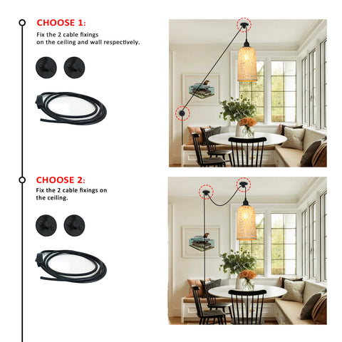 Plug in Cord Ceiling Woven Bamboo Pendant Wicker Lamp for Kitchen Island
