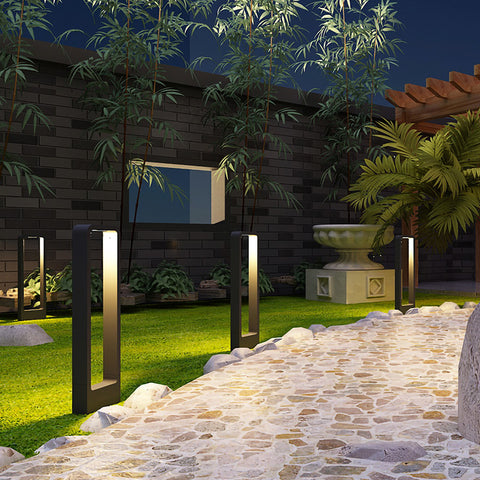 Modern LED Black Outdoor Pathway Lighting Standing Porch Lamp - IP65 Warm White