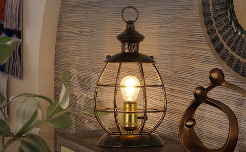 Lantern Table Lamp for Living Room - Industrial Reading Bedside Desk Lamp