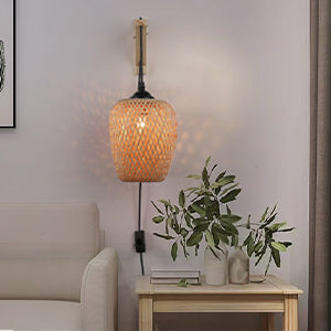 Modern Plug in Bamboo Pendant Wall Light Fixture with Switch