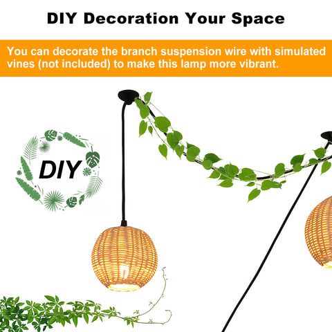 Creative Farmhouse 3 Light Rattan Chandelier with Plug in Cord