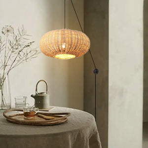 Pumpkin Lampshape Bamboo Pendant Light