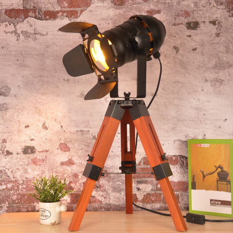 Industrial Vintage Tripod Floor Table Lamp - Nautical Cinema Style