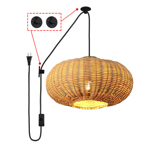 Pumpkin Lampshape Bamboo Pendant Light