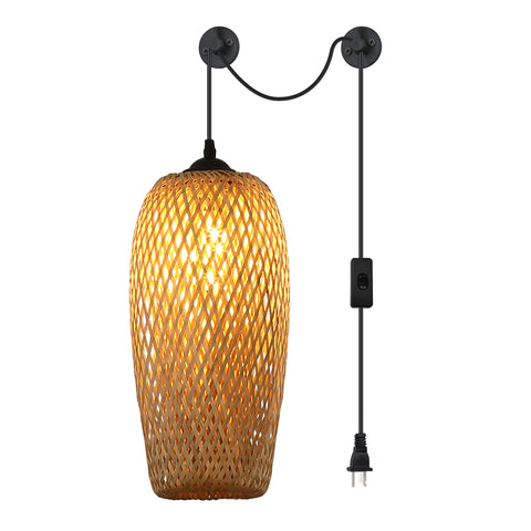 Rustic Woven Bird Nest Rattan Shade Chandelier