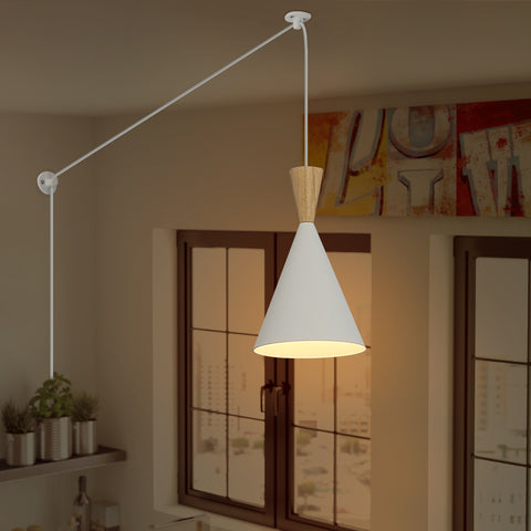 Black Wood Adjustable Height Pendant Wall Light