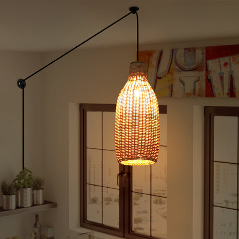 Plug in Cord Bamboo Pendant Light for Kitchen Island