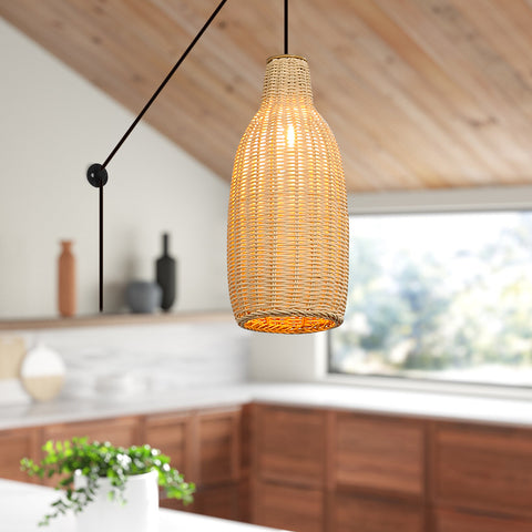 Plug in Cord Bamboo Pendant Light for Kitchen Island