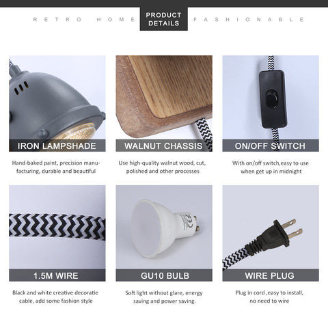 Rotatable LED Indoor Wall Lamp with Wood Base