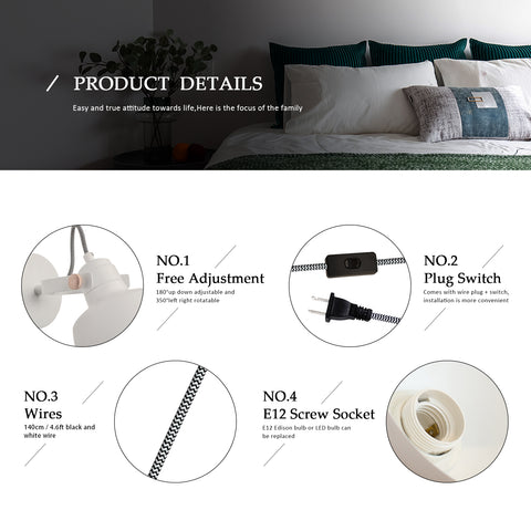 Indoor Reading Night Light Fixture Adjustable Spotlight