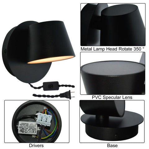 LED Reading Wall Lamp with Switch - Rotating Adjustable