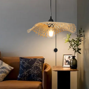 Hand-Woven Natural Wicker Rattan Hanging Basket Lampshade
